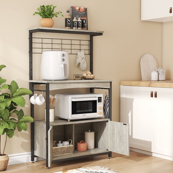Bestier 3-Tier Kitchen Baker's Rack Microwave Oven Stand with Cabinet, Made of P2 particle board, Grey