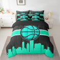 thumbnail image 2 of YST Ensemble de Literie Sport 7 Pcs pour Adolescents Garçons, Basketball, Lit Complet, Sarcelle Noir, 2 of 4