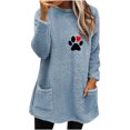 thumbnail image 2 of EQWLJWE Tunique en Molleton pour Femmes, Chandail à Enfiler, Longue Robe Sherpa, Imprimé d'Empreintes de Pattes, Chandails Duveteux, Coupe Ample, Col Rond, Manches Longues, Manteau Duveteux avec Poches, 2 of 4