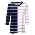 thumbnail image 4 of RXIRUCGD T-shirt à Rayures pour Femme à Col Ras du Cou à Manches 3/4, Blanc, Taille : S, 4 of 5