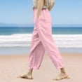 thumbnail image 2 of Annhoo Summer Pants for Women Cotton Linen Drawstring Elastic Waisted Loose Wide Leg Casual Trousers with Pockets, 2 of 6