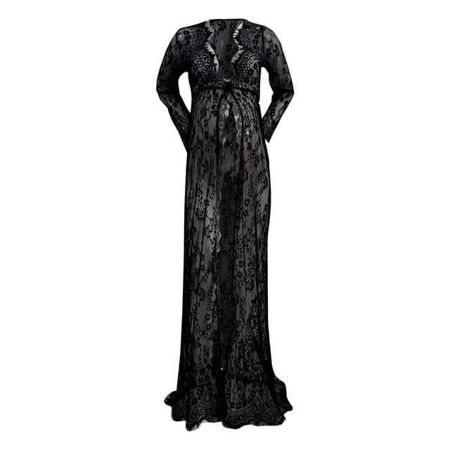 Ketyyh-chn99 Robe de Maternité Femmes Enceintes Séance Photo Dentelle Longue Robe Femmes Enceintes Ouverture devant Robe en Dentelle Noir,TTG