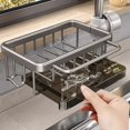 thumbnail image 2 of Sponge Holder Over Faucet Kitchen Sink Organizer, Space Aluminum Detachable Hanging Faucet Drain Rack with Hook Silver, 2 of 7