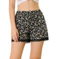 thumbnail image 1 of INSPIRE CHIC Women's Floral Printed Lace Trim Elastic Waist Shorts, 1 of 7