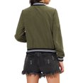 thumbnail image 3 of INSPIRE CHIC Veste pour Femme Col Montant Manches Longues Fermeture Éclair Poche à Rabat Blouson Bomber TG Vert Olive, 3 of 8