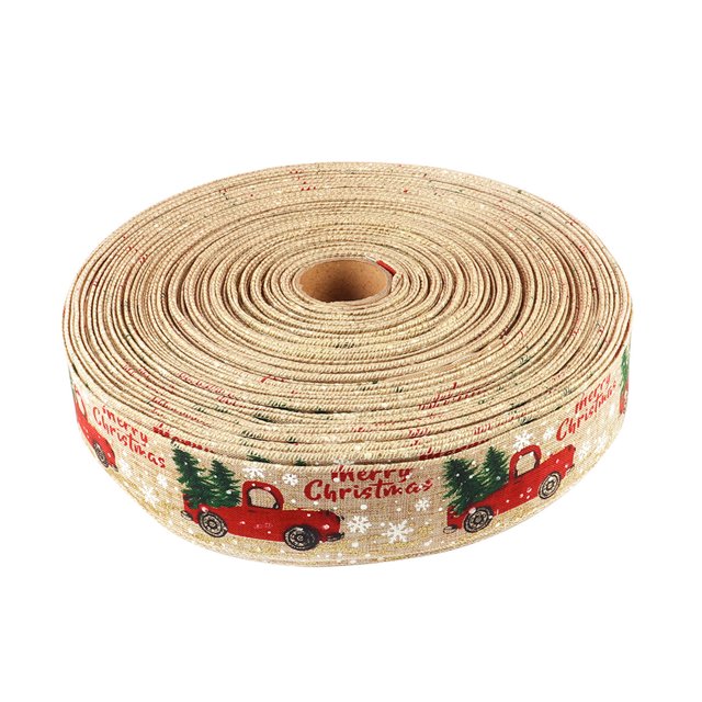 Visland 1 Roll Christmas Ribbon Festive Ornamental Lightweight Glittery Printed Gift Packing Decoration Ribbon for Party