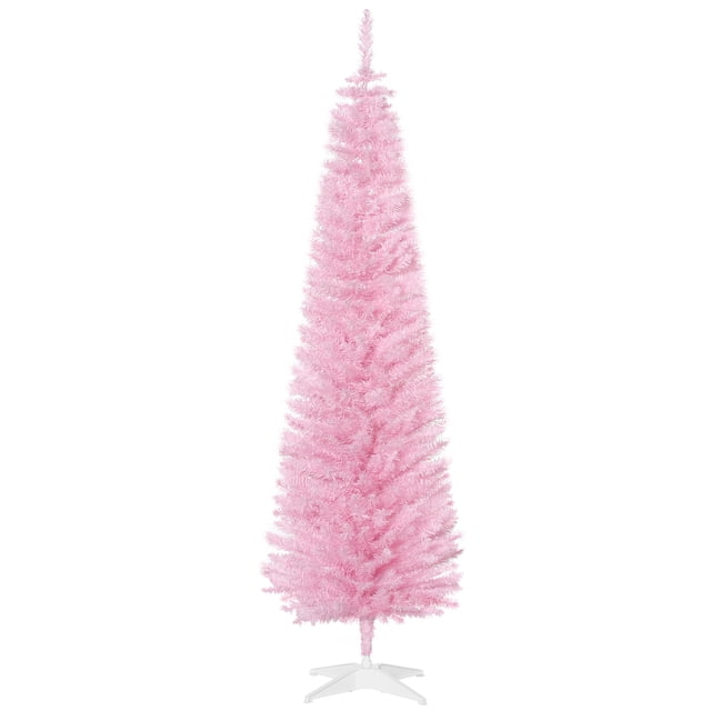 HOMCOM 6' Artificial Christmas Tree Xmas Slim Tree Holiday Home Décor, Pink