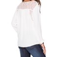 thumbnail image 4 of Women Lace Spliced Keyhole Crew Neck Long Sleeve Hollow Shirt, 4 of 7