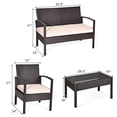 thumbnail image 4 of Costway 4PCS Patio Rattan Conversation Furniture Set Cushioned Seat Glass Table, 4 of 10