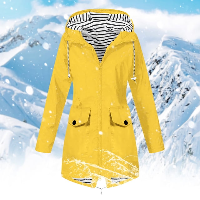 Women Solid Rain Jacket Outdoor Plus Size Waterproof Hooded Windproof Loose Coat