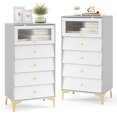 thumbnail image 1 of Gymax 2 Pcs Commode à 4 Tiroirs 44,5 Pieds' de Hauteur Commode Commode avec Porte en Verre Cannelé Relevable, 1 of 10