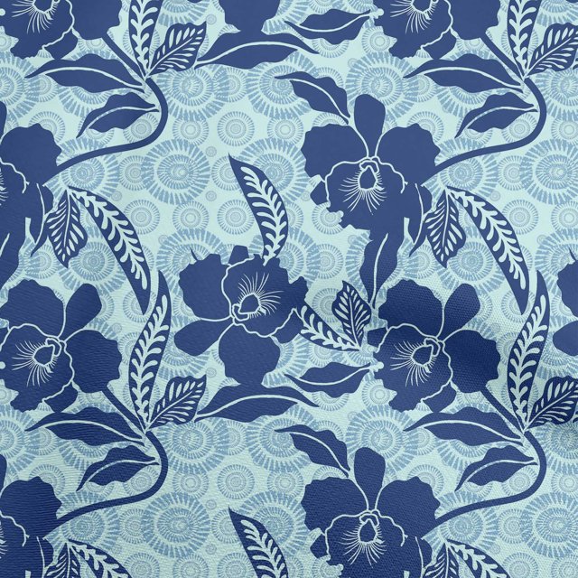 oneOone Viscose Chiffon Navy Blue Fabric Asian Floral Sewing Craft Projects Fabric Prints By Yard 42 Inch Wide