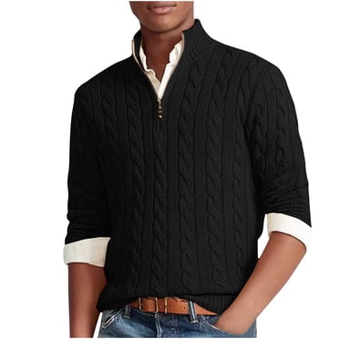 Pisexur Chandails Homme Doux et Confortables Chandails d'Automne Chandail d'Hiver Décontracté pour Homme Mode Couleur Unie Fermeture Éclair Col à Manches Longues Noir,2TG