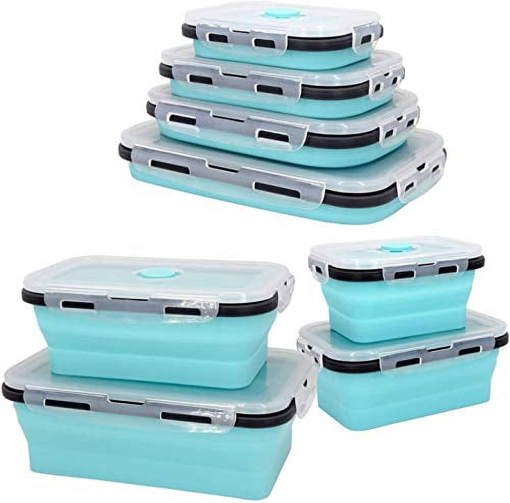 Plastic Food Storage Containers With Lids -4PC Silicone Collapsible BPA Free Lunch Box Airtight Vacuum Seal - Freezer Microwavable Food Containers For