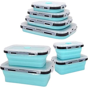 Plastic Food Storage Containers With Lids -4PC Silicone Collapsible BPA Free Lunch Box Airtight Vacuum Seal - Freezer Microwavable Food Containers For