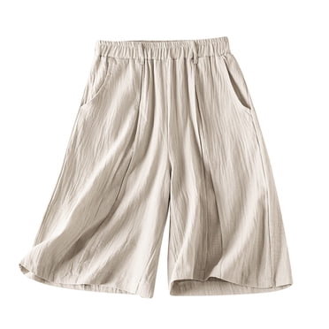 Cameland Shorts For Women Fashion Women Cotton Linen Casual Shorts Solid Elastic Waist Straight Shorts