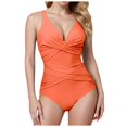 thumbnail image 1 of Huesdet Women's One Piece Swimsuit High Neck Cutout Ribbed Texture Back Hook Hollow Wrapped[Orange,S], 1 of 5