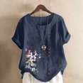 thumbnail image 1 of Blouses pour Femmes, Haut Décontracté en Lin Imprimé à Manches Courtes avec Boutons, 1 of 4