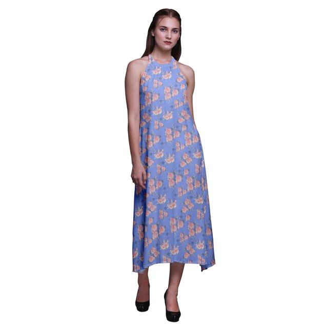 Bimba Robe de Plage Dos Nu à Fleurs pour Femmes, Col Licou, Soirée d'Été, Très Petit