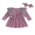 thumbnail image 1 of Robe d'Automne pour Bébé Fille Manches Longues Côtelées Robe Princesse Ligne A avec Bandeau, 1 of 8