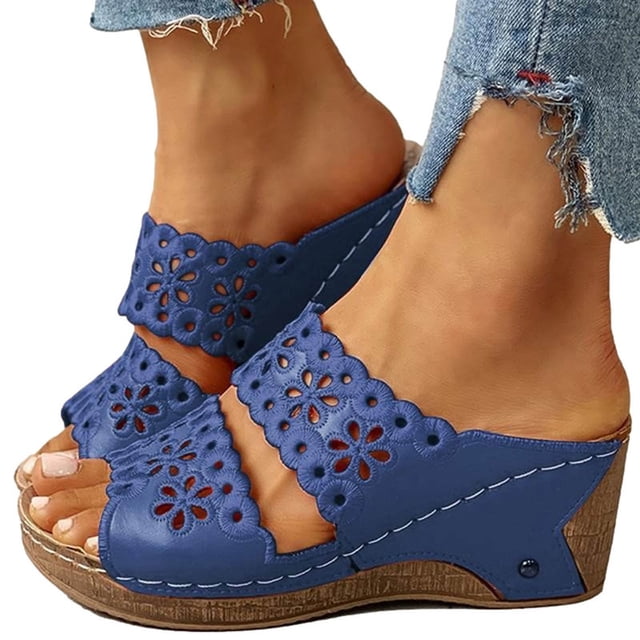 jovati Summer New Style Thick-soled Slope With Embroidered Hollow With Roman Slippers