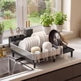 thumbnail image 1 of SONGMICS Dish Drying Rack, Expandable Dish Dryer for Kitchen Counter, Stainless Steel Dish Rack with Rotatable Spout, Utensil, Cup, Glass, Cutting Board and Pan Holders, Silver and Black, 1 of 8