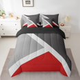 thumbnail image 2 of YST Patchwork Geometric 7-Piece Comforter Set, King Size, Rustic Farmhouse Decor, Red Dark Gray Light Grey, Geometry Triangle Bedding Set, 2 of 5