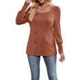 thumbnail image 1 of SUNSIOM Women Fashion Ribbed T-Shirts Solid Color Square Neck Buttons Puff Long Sleeve Shirts Spring Fall Casual Loose Fit Tops, 1 of 6