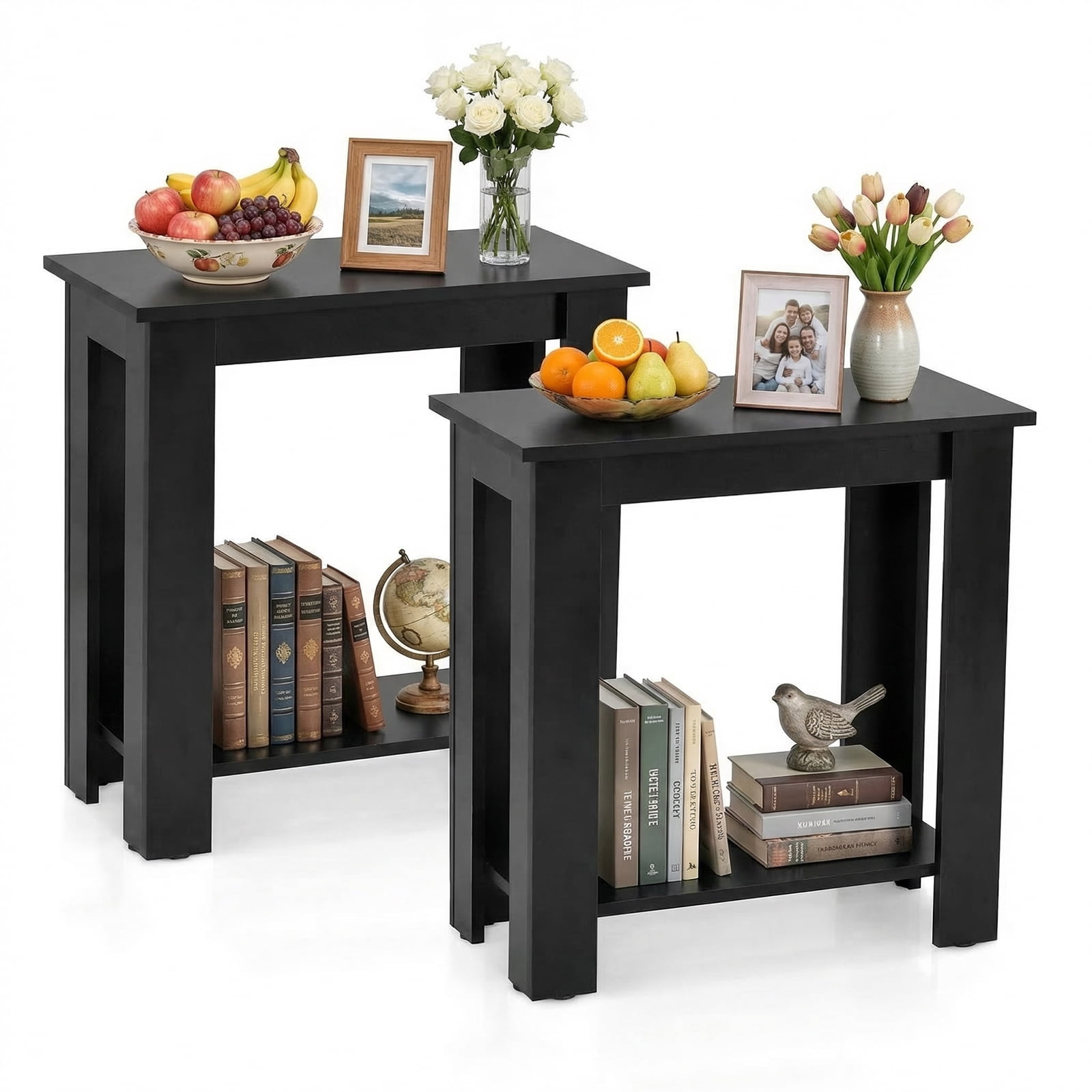 Gymax 2PCS 2-Tier End Table Modern Sofa Bedside Compact Nightstand w/ Storage Shelf