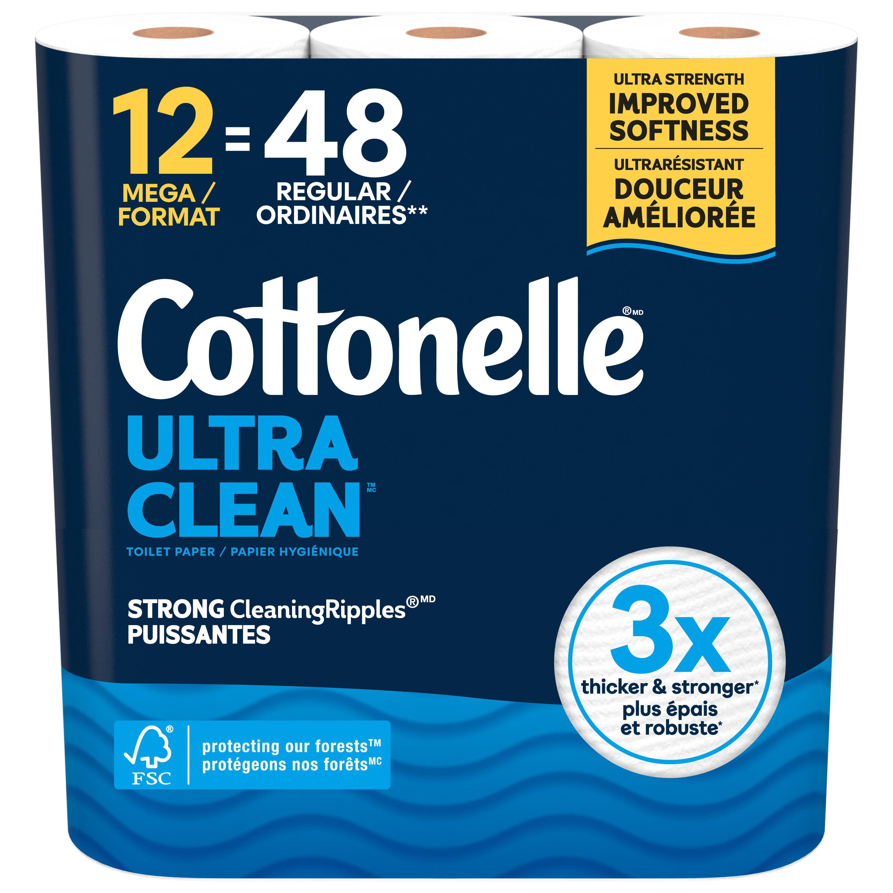 Cottonelle Ultra Clean Toilet Paper, Strong Toilet Tissue, 12 Mega Rolls