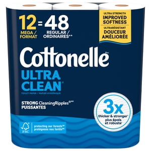 Cottonelle Ultra Papier toilette propre, Tissu de toilette solide, 12 Mega Rolls
