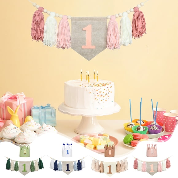Sentmoon Tassel Banners 1st Birthday Party Decor Cute Celebration Hat Garland Hanging Decoration First Birthday Supplies for Kids Girl Boy Photo Background