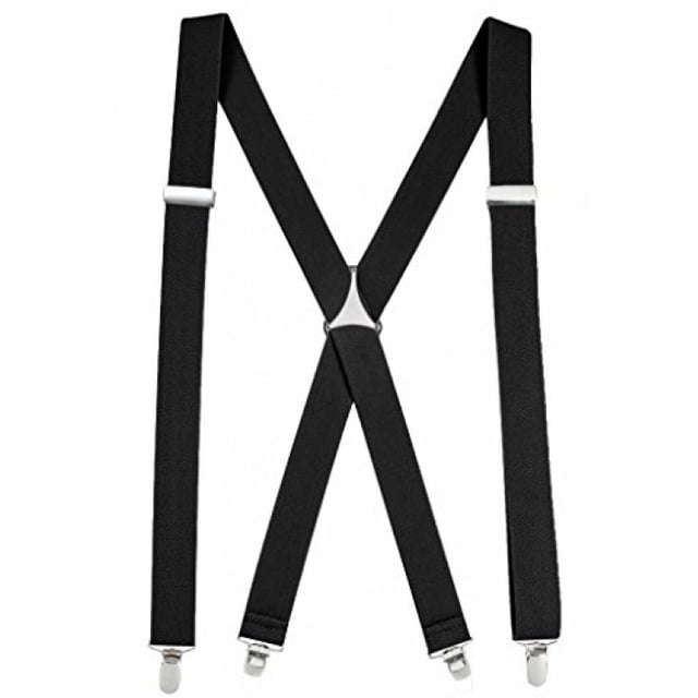 Mens Elastic X-Back Adjustable Straight Clip On Suspenders - Black (Regular 46" Long)