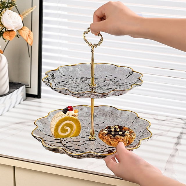 Yhmxh Kitchen Storage Fruit Plates Living Room Coffee Table Household Transparent Candy Dessert Rack Party Wedding Front Desktop Placed Snack Dessert Tray Tiers Dessert Stand Fruit Platter