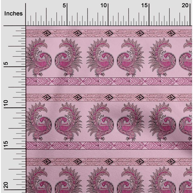 oneOone Polyester Lycra Fabric Peacock Block Print Fabric By Yard 56 Inch Wide