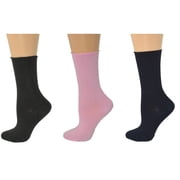 Sierra Socks Bamboo Roll Top Crew Women's Socks 3 Pair Pack (Fits Shoe Size 6-9, Socks 9-11, Navy/Brown/Pink)