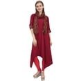 thumbnail image 3 of Bimba Robe Kurta en Rayonne Bordeaux pour Femme avec Foulard, Ourlet Asymétrique, Robe de Designer - 22, 3 of 4