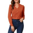 thumbnail image 1 of INSPIRE CHIC Chemise Élégante pour Femme à Col en V à Manches Longues Boutonnée TP Orange Brun, 1 of 7