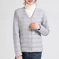 thumbnail image 3 of Cameland Women's Solid Color Lightweight Down Jacket V-neck Short Jacket Long Sleeved Cotton Jacket, 3 of 3