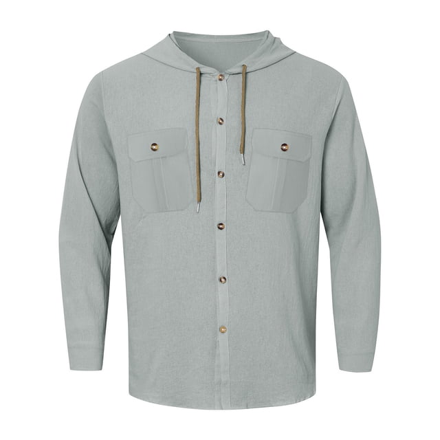 Chemise à Manches Longues pour Homme, Décontractée, Unie, Cardigan de Vacances, Chemises à Capuche, Hauts