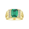 thumbnail image 1 of RYLOS Men's Rings 14K Yellow Gold Designer Style 10X8MM Emerald Cut Shape Gemstone & Diamonds Emerald May Birthstone Rings For Men Size 12, 1 of 7