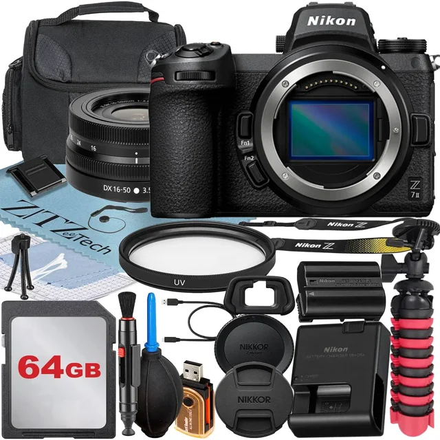 Nikon Z7 II Mirrorless Camera with NIKKOR Z DX 16-50mm VR Zoom Lens + 64GB Memory Card + Case + UV Filter + ZeeTech Accessory Bundle