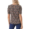 thumbnail image 3 of INSPIRE CHIC Hauts Froncés pour Femmes Col Rond Manches Courtes Dos Goutte d'Eau Blouse Florale S Noir Rouge, 3 of 7