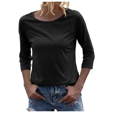 Ketyyh-chn99 Longues Shirt T - à Manches Femmes Dames Camisoles Décontractées Manches Courtes Manches Longues Coupe Ajustée T-Shirt Tuniques Hauts Tee Noir,2TG
