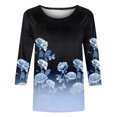 thumbnail image 4 of Pompotops Mode Femme T-shirt Imprimé Mi-Longueur Manches 3/4 Blouse Col Rond Hauts Décontractés Liquidation, 4 of 4