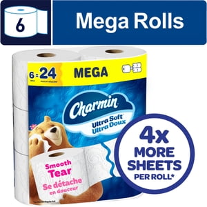 Charmin Papier hygiénique Ultra Doucement, 6 Méga-roulis (24 Équivalent en rouleaux réguliers), 2-ply Tissu de salle de bains