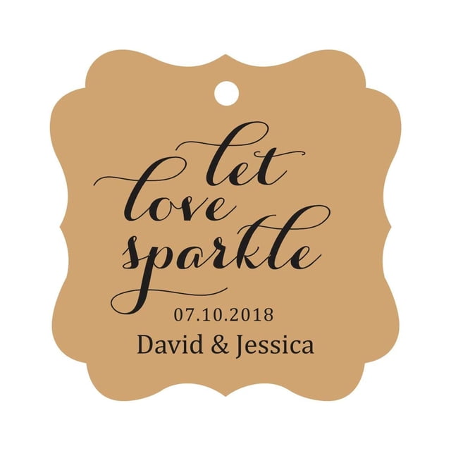 Darling Souvenir Custom Let Love Sparkle Wedding Hang Tags Personalized Fancy Frame Paper Tags -Kraft-100 Tags
