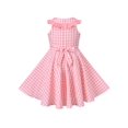 thumbnail image 2 of Robe Fille à Volants Rose à Carreaux à Carreaux Boutonnée Sans Manches Col Rond 4 Ans, 2 of 6