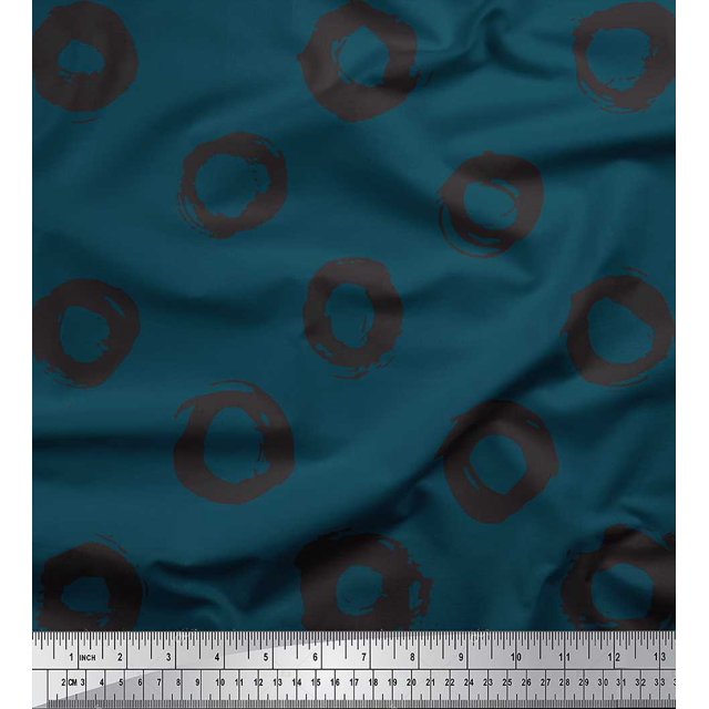 Soimoi Blue Cotton Duck Fabric Line & Circle Geometric Printed Craft Fabric by the Yard 56 Inch Wide