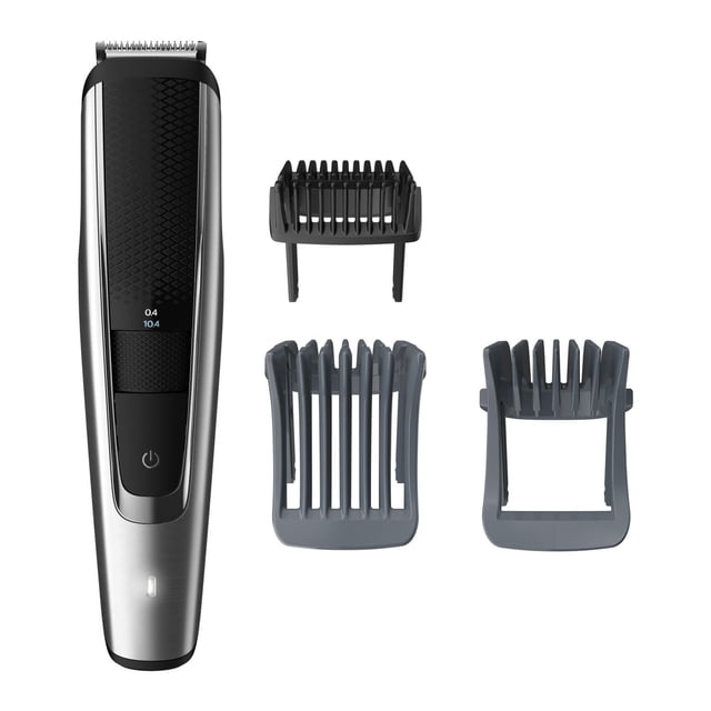 Philips Tondeuse à Barbe 5000 avec Système Lift&Trim PRO, BT5511/15 avec Trois Accessoires Peignes Détachables pour une Taille de Longueur Ajustable. la Tondeuse Présente un Corps Argenté et Noir Brossé, une Prise Texturée, un Bouton d'Alimentation à DEL et des Réglages de Longueur de 0,4 à 10,4 mm, Idéale pour une Barbe et un Coiffage Précis du Chaume.